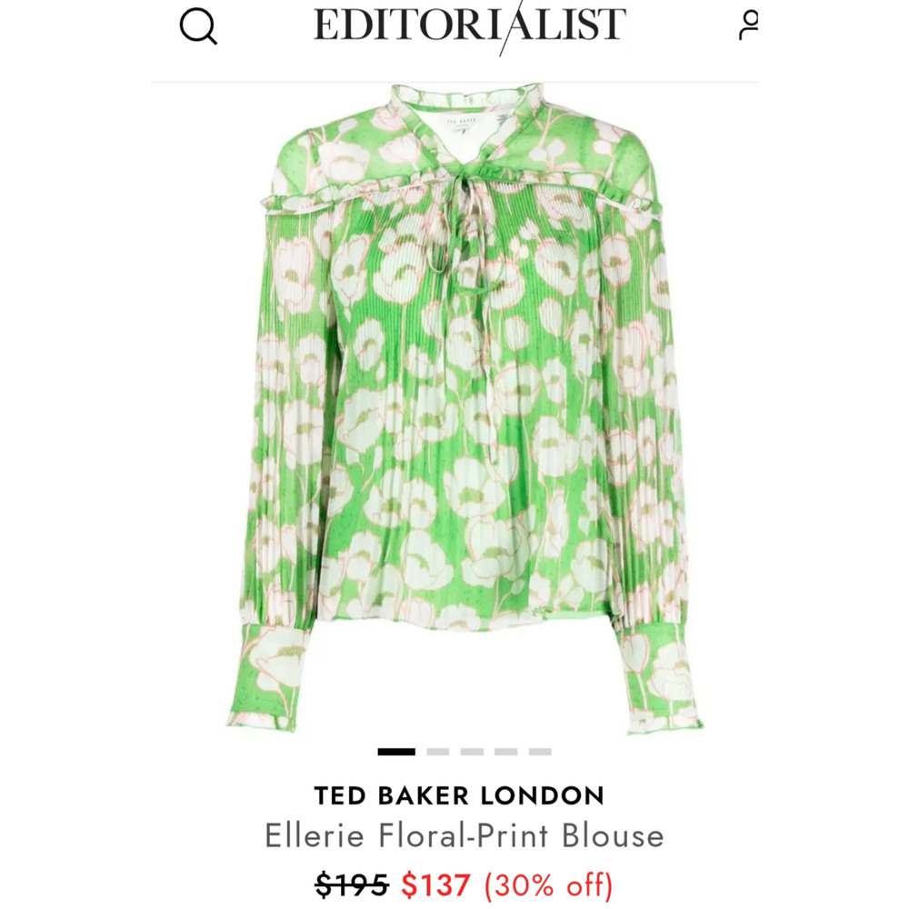Ted Baker 3 EUC Ellerie PrintSwing Blouse Blouson Sleeve Green/Pink US size 8-10